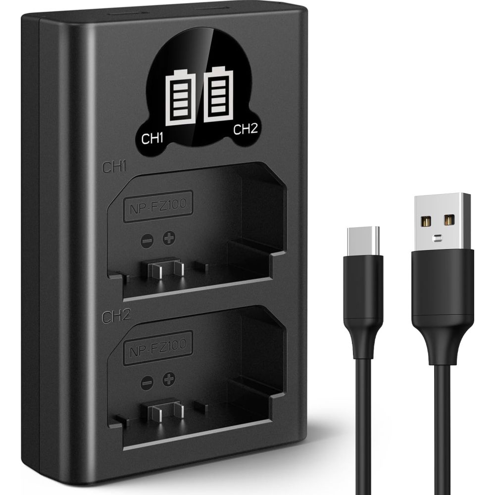 K&F Concept NP-FZ100 Chargeur double batterie USB-C avec écran