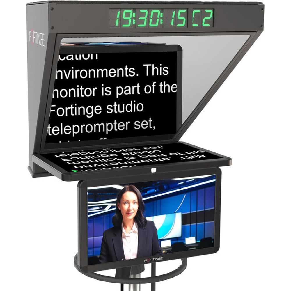 Téléprompteur de studio haute luminosité Fortinge ROBO IP 19-HB 19 pouces avec entrée IP pour caméras PTZ