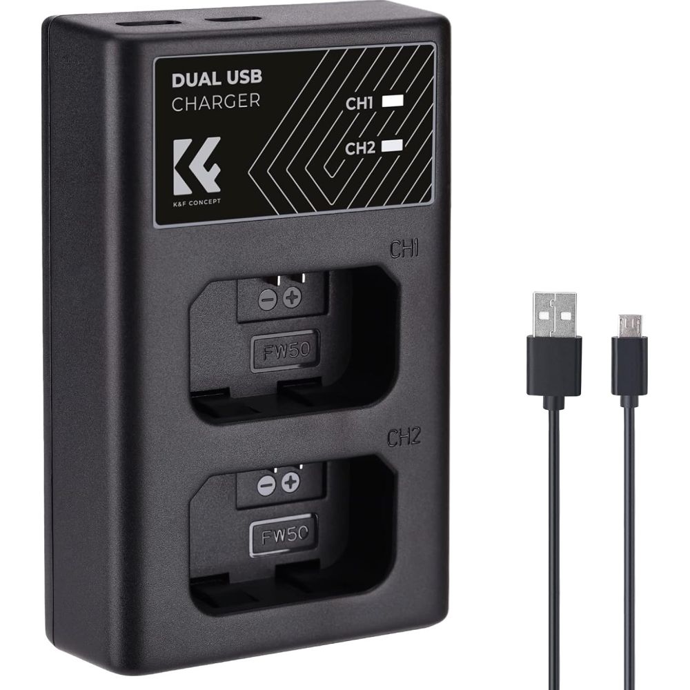 K&F Concept NP-FW50 Chargeur de batterie double USB-C
